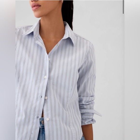 Gap NWT Organic Cotton Pinstriped Cropped Button Down Size PXS Blue White Black - Picture 4 of 15